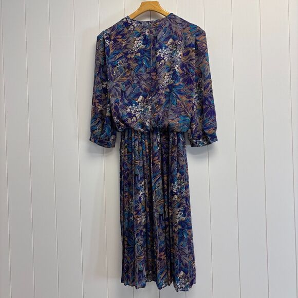 Vintage VLP Petites Women Secretary Librarian Dress Size 10P Abstract Pleated - Picture 2 of 9